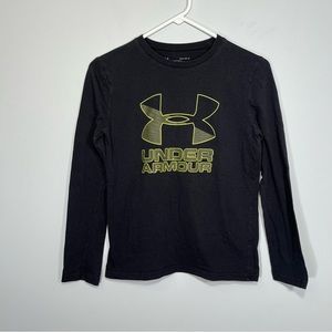 Under Armour Shirt Youth Large Black Spell Out Logo Loose HeatGear Kids Boys